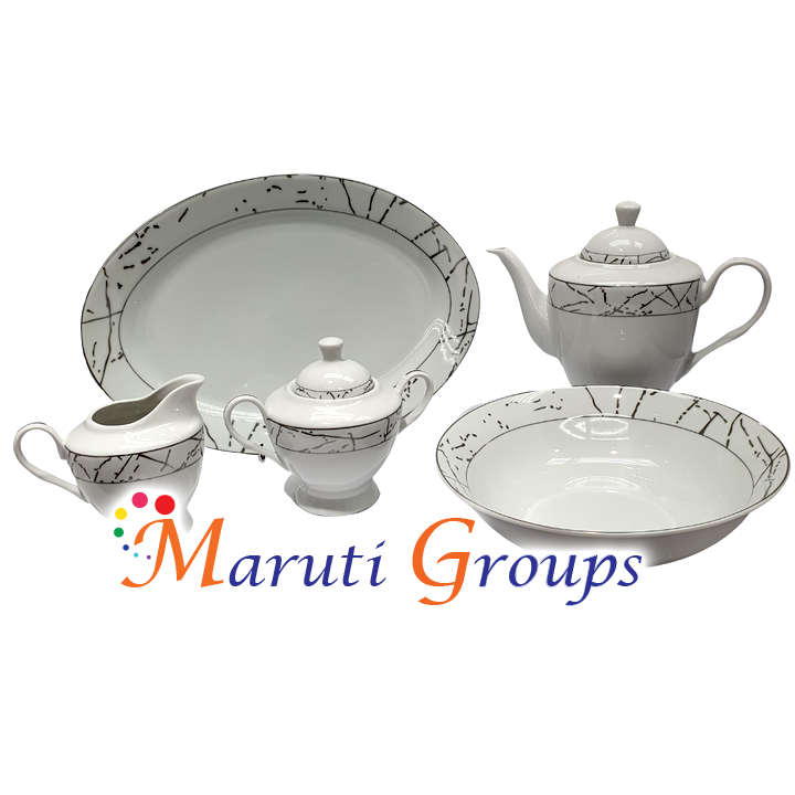 47 Piece Silver Rim And Silver Pattern Dinner Set - 15kg