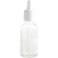 Dropper Bottle Clear, White Pipette Lids