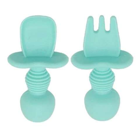 Baby Silicone Spoon & Fork Set - Mint Green