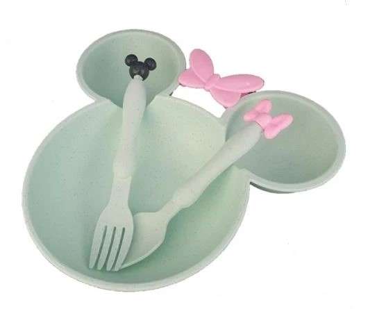Minnie/Mickey Mouse Plate & Cutlery Set - Green