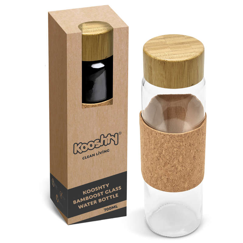 Kooshty Clear Bamboost Glass Water Bottle - Natural