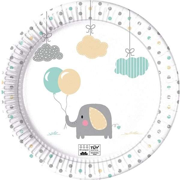 ELEPHANT BABY PAPER PLATES LARGE 23CM 8CT