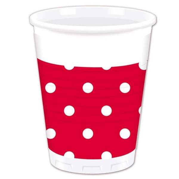 RED DOTS PLASTIC CUPS 200ML 10CT