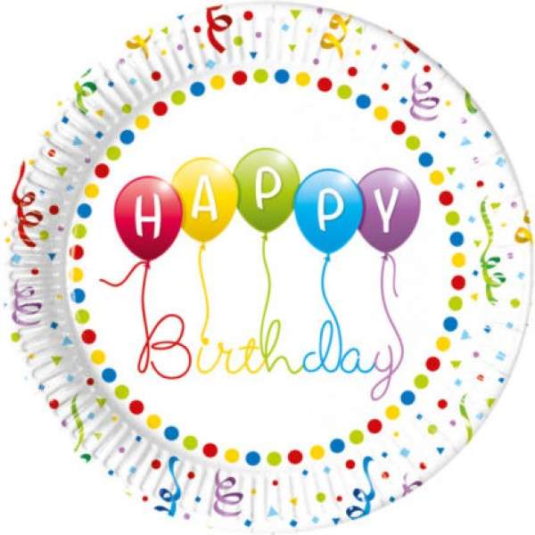 HPY BDAY STREAMR PAPER PLATES LARGE 23CM 8CT