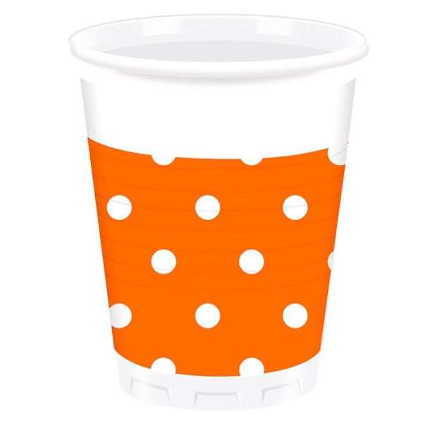 ORANGE DOTS PLASTIC CUPS 200ML 8CT