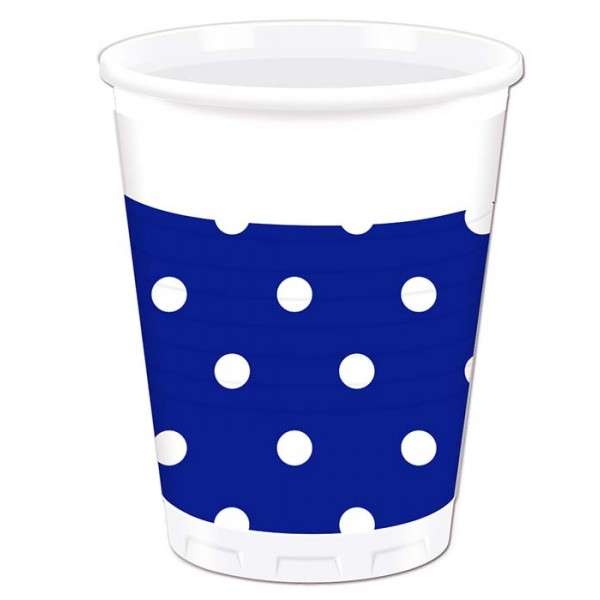 BLUE ROYAL DOTS PLASTIC CUPS 200ML 8CT
