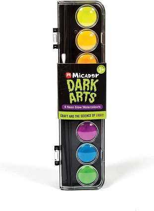 MICADOR DARK ARTS NEON WATERCOLOUR PAINT DISCS + BRUSH 8