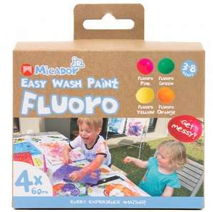 MICADOR JR. 60ML TUBS PACK 4 EASY WASH PAINT - FLUORO