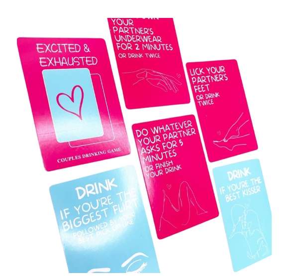 Excited & Exhausted Couples Drinking Card Game