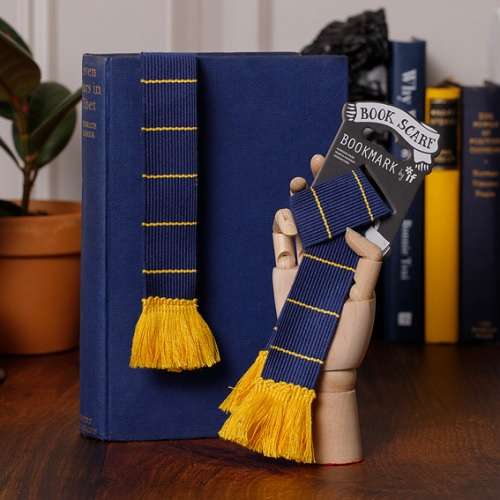 BOOK SCARF BOOKMARK NAVY & YELLOW