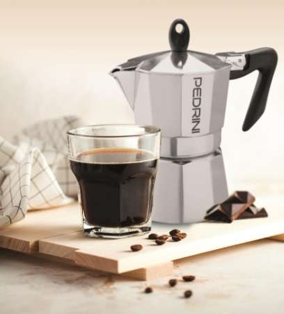 Coffee Maker Polished Aluminium 6 Cups - Black