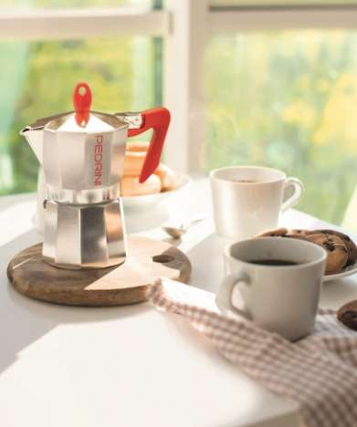 Coffee Maker Polished Aluminium 9 Cups - Red