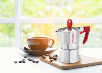 Coffee Maker Polished Aluminium 9 Cups - Red