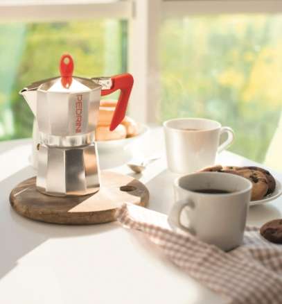 Coffee Maker Polished Aluminium 12 Cups - Red