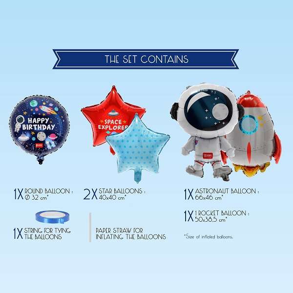 LET'S PARTY SPACE THEMED SET OF 5 BALLOO