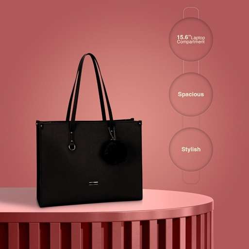 Supanova Pompom Ladies Laptop Bag Blk