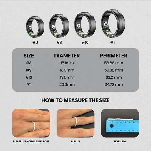 Volkano Ring series Smart Ring With Charge Case - Black 20.6mm