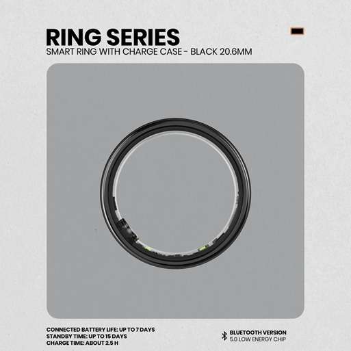 Volkano Ring series Smart Ring With Charge Case - Black 20.6mm