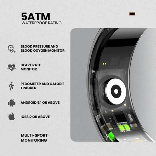 Volkano Ring series Smart Ring With Charge Case - Black 20.6mm