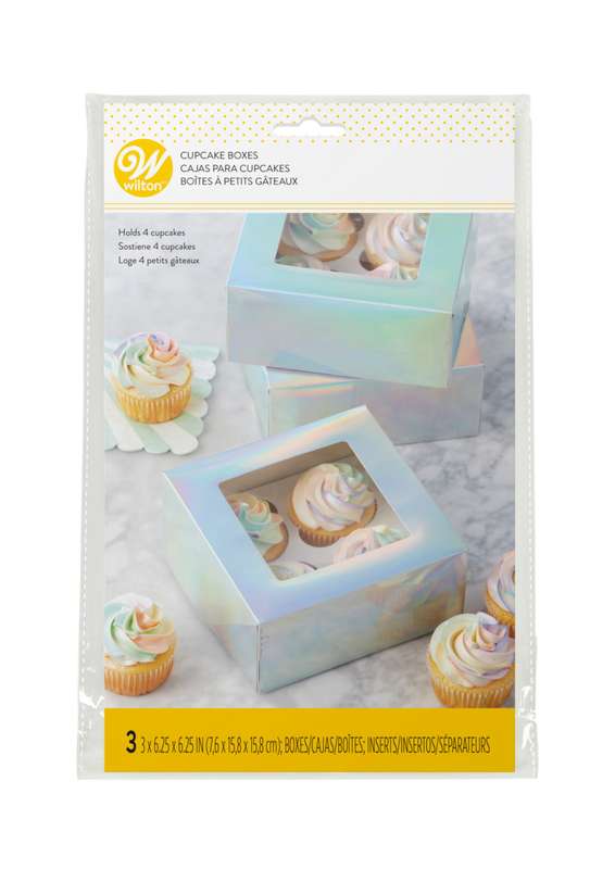 Wilton Iridescent Cupcake Treat Boxes with Window ? 3-Pack (16.5 x 16.5 x 7.6 cm)