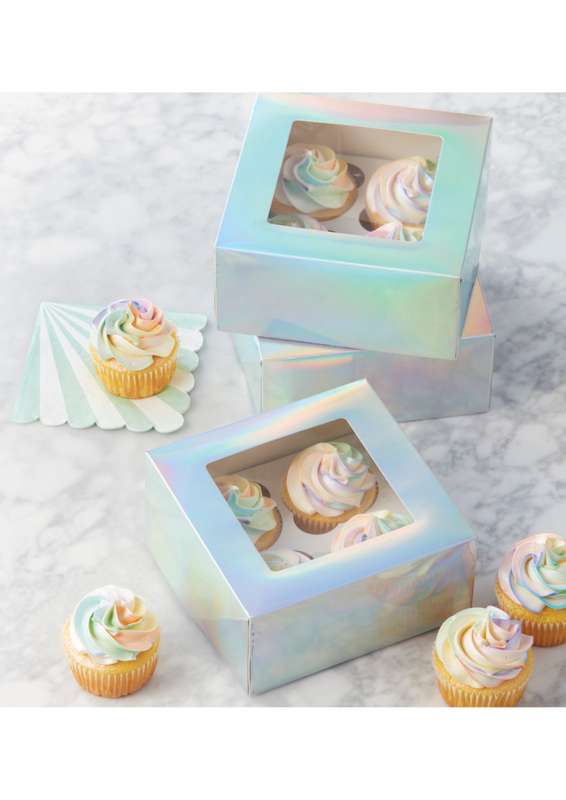 Wilton Iridescent Cupcake Treat Boxes with Window ? 3-Pack (16.5 x 16.5 x 7.6 cm)