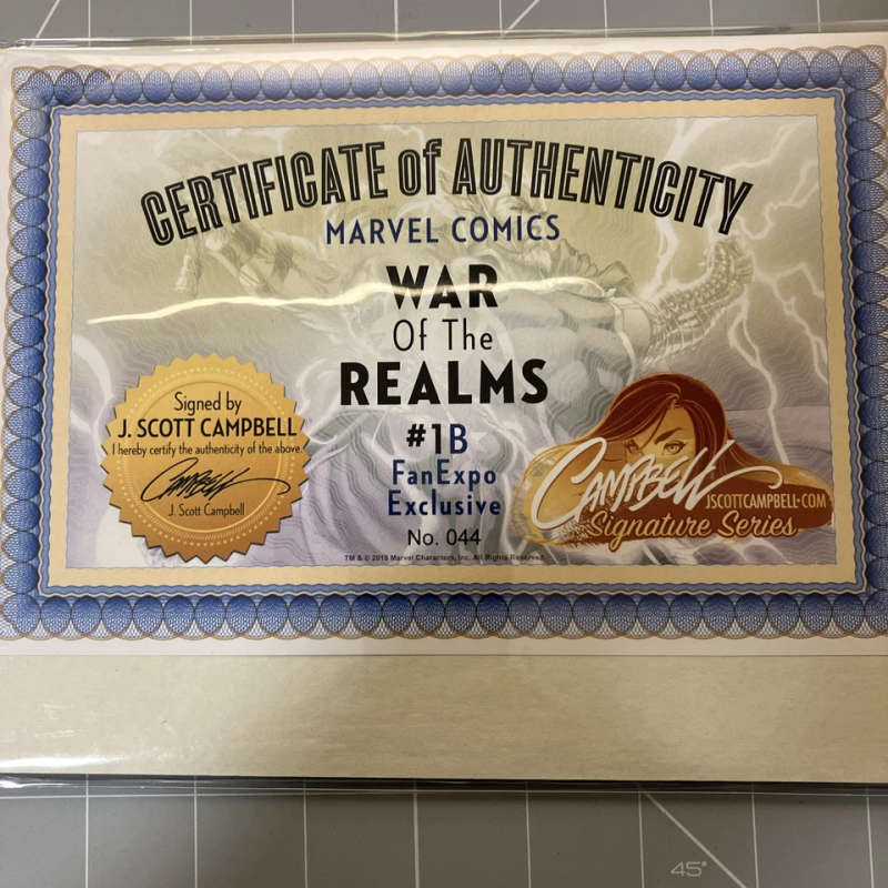 WAR OF THE REALMS 1B J SCOTT CAMPBELL FAN EXPO EXCLUSIVE SIGNED W/ COA