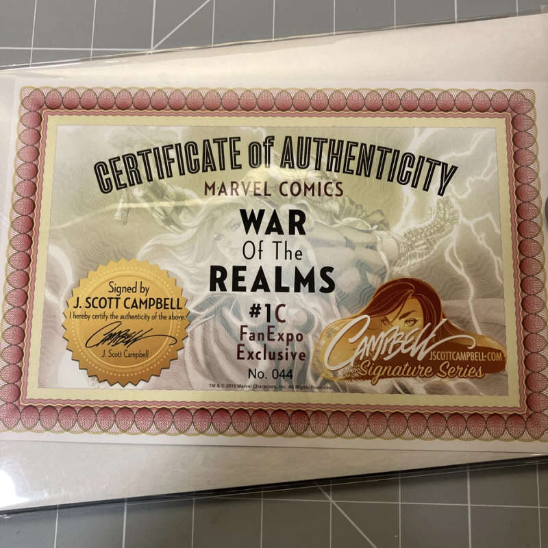 WAR OF THE REALMS 1C J SCOTT CAMPBELL FAN EXPO EXCLUSIVE SIGNED W/ COA