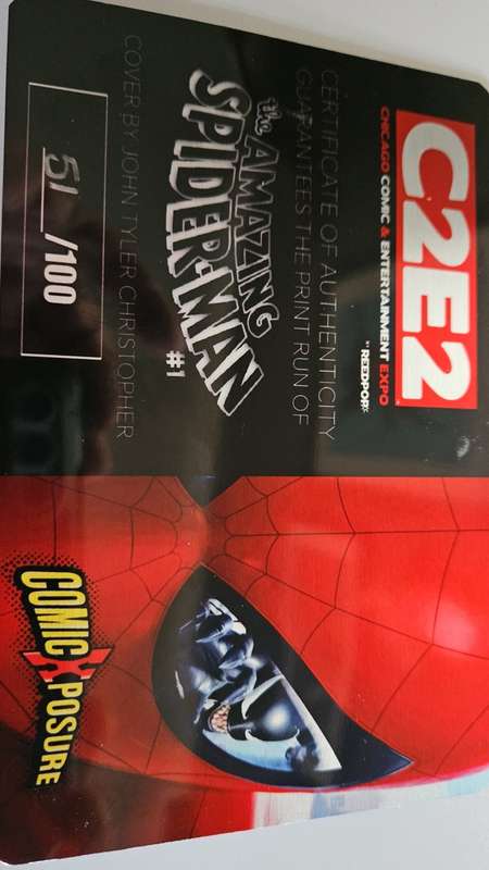 THE AMAZING SPIDER-MAN # 1 SIGNED BY JOHN TYLER CHRISTOPHER AT C2E2 WITH A METAL COA.