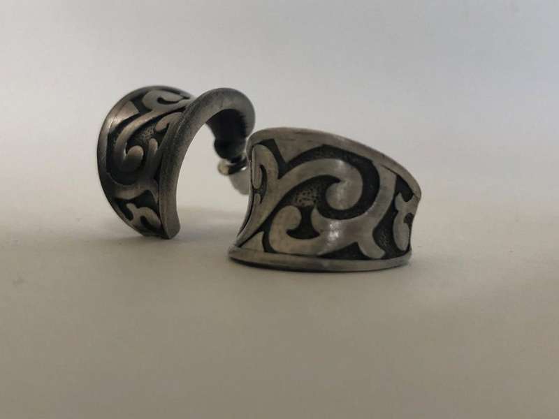 Dark Silver Tone Earrings With Twirly Design Huggie Style Earrings #ML0088 R120.00 | Dimensions: ...