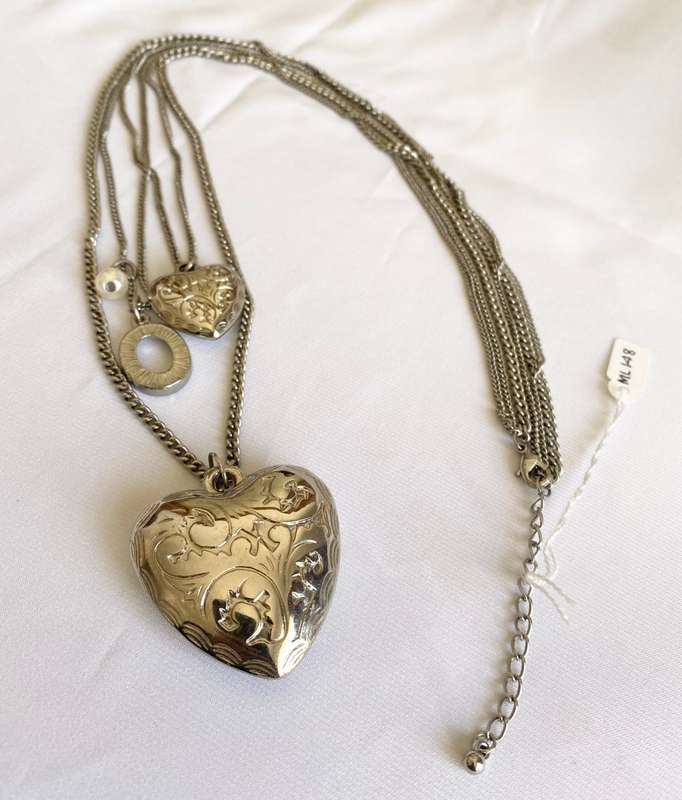 Necklace - Long Chain with 2 Heart Pendants. Silver Colour #ML148
