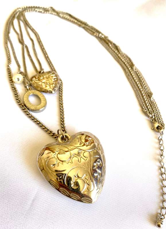 Necklace - Long Chain with 2 Heart Pendants. Silver Colour #ML148