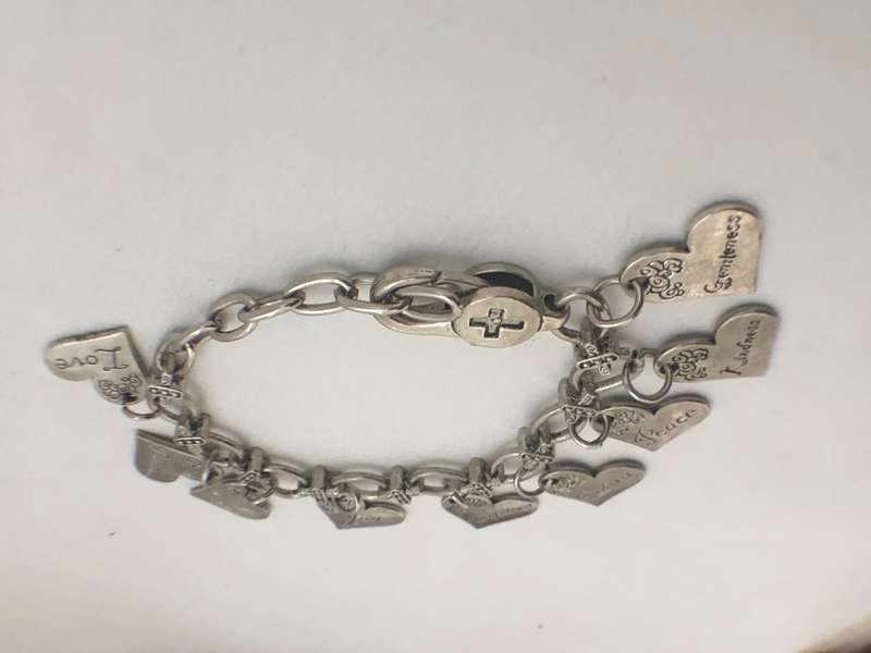 Bracelet - Chain With Heart Charms, Wording on Each Charm, Adjustable Chain. Silver Colour #ML155