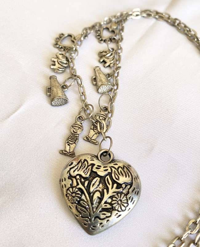 Necklace - Silver Tone Heart Pendant on Chain with Charms #ML164