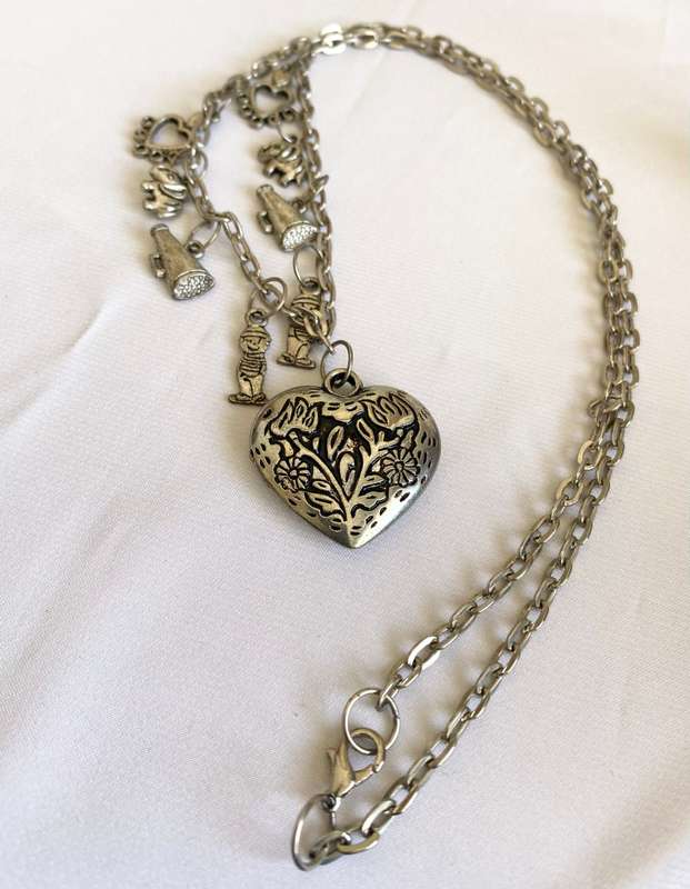 Necklace - Silver Tone Heart Pendant on Chain with Charms #ML164