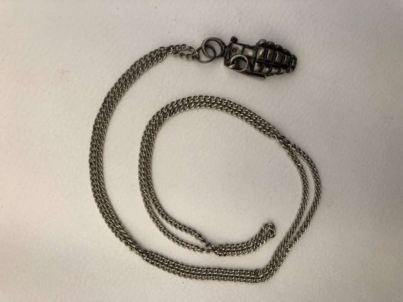 Pendant - Grenade Design With Chain. Silver Colour #ML305