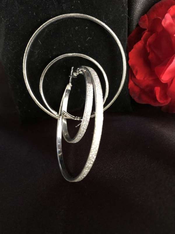 Silver Tone Large Double Hooped Earrings, Sparkly #ML200 R245.00 | Dimensions: Diameter 60mm