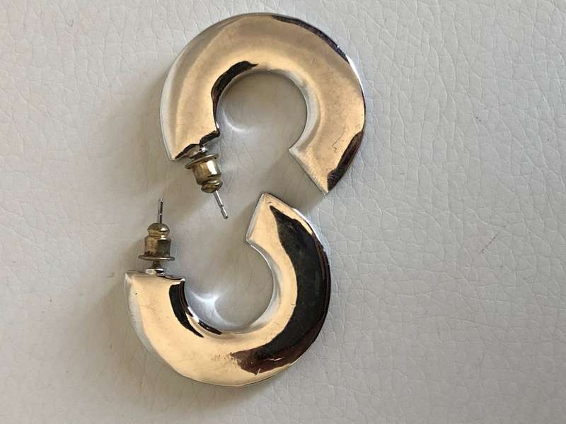 Silver Tone Earrings - Half Moon Mother of Pearl Look with Diamante Edge #ML267 R220.00 | Dimensi...