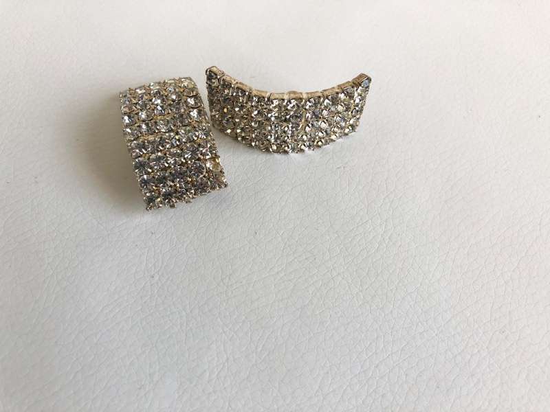 Silver Tone Diamante Style Rectangular Curve Clip-on Earrings  #ML288 R140.00 | Dimensions: 45mm by