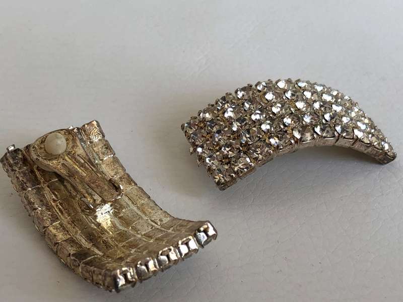 Silver Tone Diamante Style Rectangular Curve Clip-on Earrings  #ML288 R140.00 | Dimensions: 45mm by