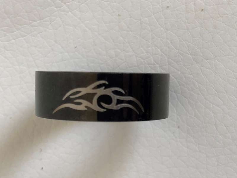 Black Stainless Steel Ring With Flame Design on the Front #ML323 R295.00 | Dimensions: Size W