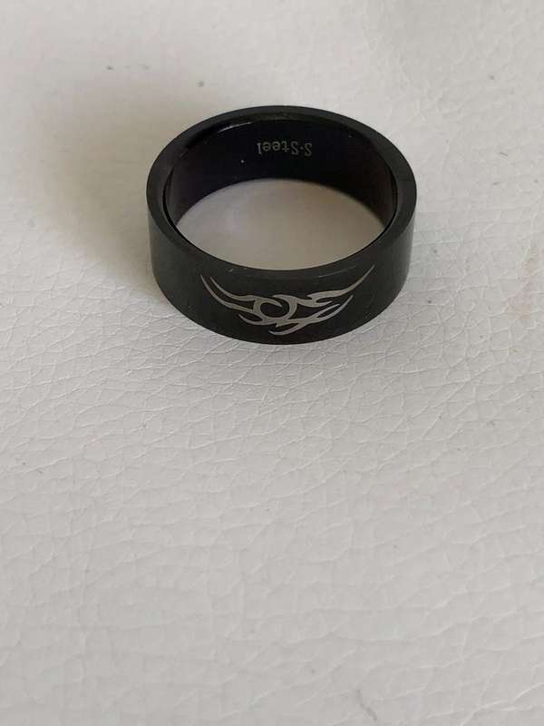 Black Stainless Steel Ring With Flame Design on the Front #ML323 R295.00 | Dimensions: Size W