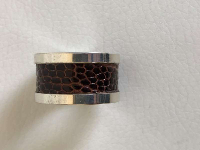Ring - 925 Silver Wide Band With Brown Snakeskin Pattern Inlay #ML324