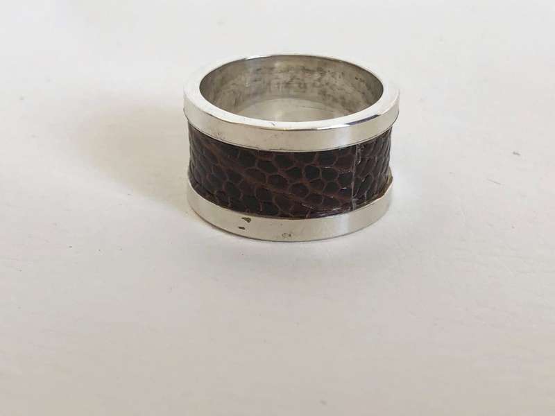 Ring - 925 Silver Wide Band With Brown Snakeskin Pattern Inlay #ML324