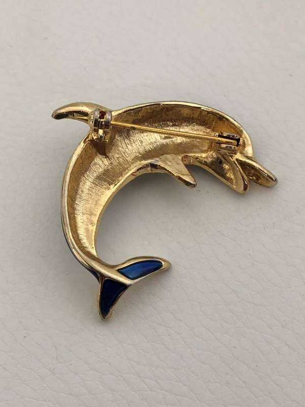 Gold Tone Dolphin Brooch With Blue And Green Colour Splashes And White Stones #ML347 R195.00 | Di...