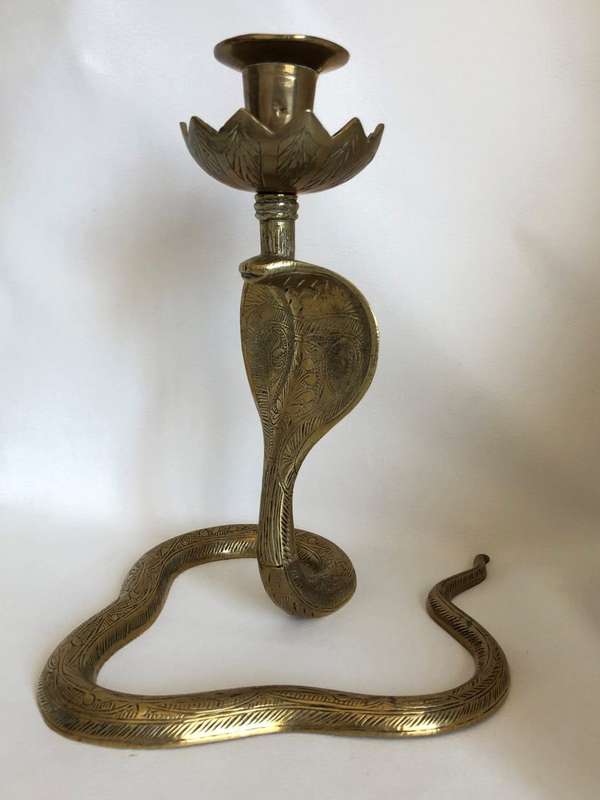 Used Pair of Brass Candlesticks, Cobra Snake Design, Indian (Tamal)