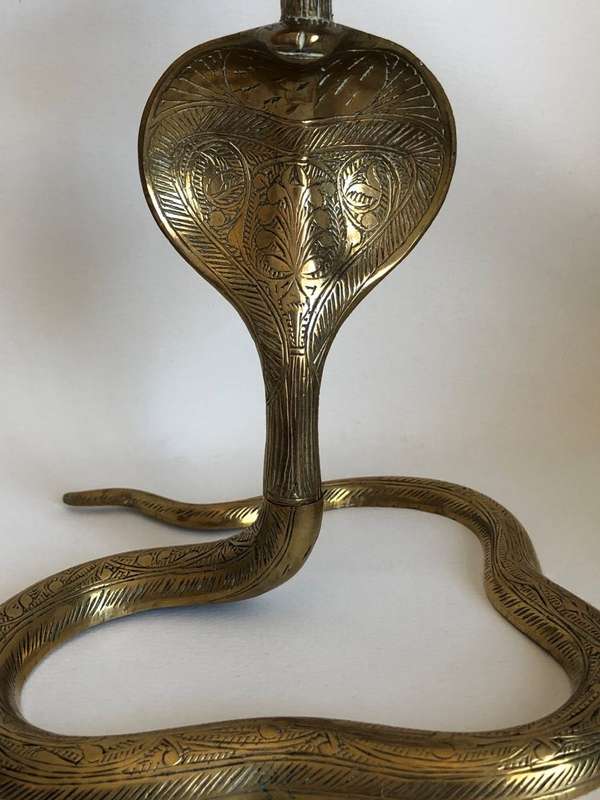 Used Pair of Brass Candlesticks, Cobra Snake Design, Indian (Tamal)
