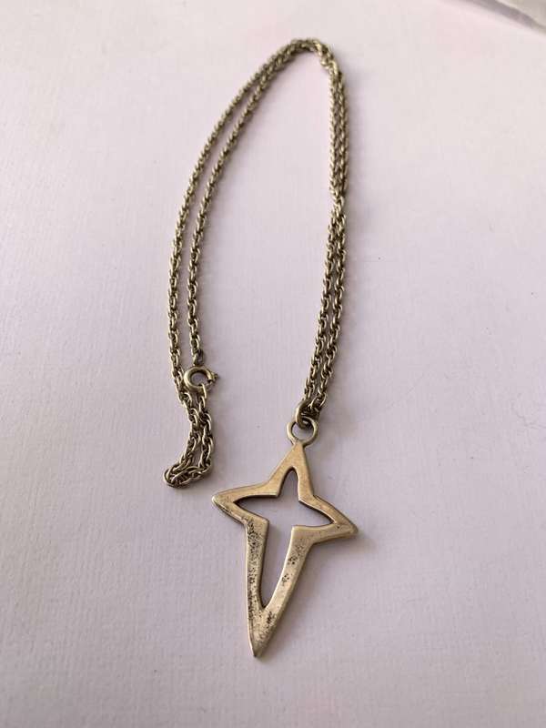 Cross - Silver Styled Cross Cutout On Rope Chain. Southern Cross, Passion Cross #ML1008