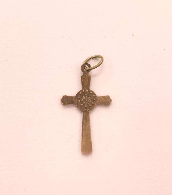 Pendant - Fluted Cross With Blue Insert Of Mother Mary and 12 Stars at Centre. Mary Symbol. Silve...