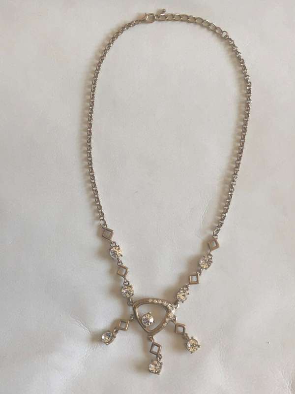 Gold Plated Necklace - Funky Design, Diamond Shapes With Large Diamante Stones #ML420| Dimensions...