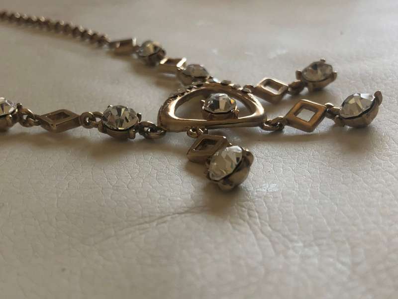 Gold Plated Necklace - Funky Design, Diamond Shapes With Large Diamante Stones #ML420| Dimensions...